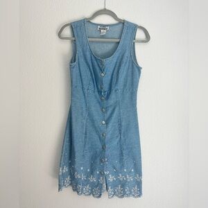 Vintage denim dress with white floral detailing